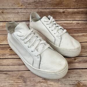 Crown Vintage Womens White Pebbled Leather Platform Tennis Shoes Sneakers 9M